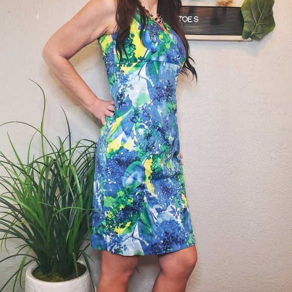 Donna Ricco NY I Sleeveless V Neck Sheath Summer Dress Teale/Floral Size… - Picture 2 of 15